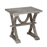 Benzara Farmhouse Wooden Side Table with Trestle Base Support, Gray BM239676 Gray Solid Wood BM239676
