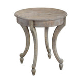 Benzara Farmhouse Wooden Side Table with Scrolled Legs and Turnip feet, Taupe Brown BM239677 Brown Solid Wood BM239677