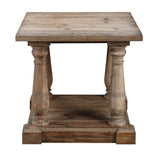 Benzara Farmhouse Wooden Side Table with Open Shelf and Turned Legs, Natural Brown BM239680 Brown Solid Wood BM239680