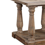 Benzara Farmhouse Wooden Side Table with Open Shelf and Turned Legs, Natural Brown BM239680 Brown Solid Wood BM239680