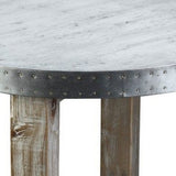 Benzara Round Metal Top Side Table with X Shaped Base, Gray BM239687 Gray Reclaimed wood, Metal BM239687