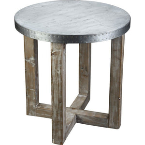 Benzara Round Metal Top Side Table with X Shaped Base, Gray BM239687 Gray Reclaimed wood, Metal BM239687