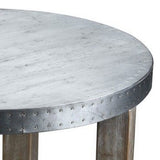 Benzara Round Metal Top Side Table with X Shaped Base, Gray BM239687 Gray Reclaimed wood, Metal BM239687