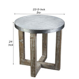 Benzara Round Metal Top Side Table with X Shaped Base, Gray BM239687 Gray Reclaimed wood, Metal BM239687