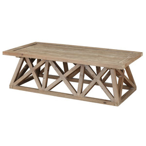 Benzara Rectangular Wooden Top Coffee Table with X Shaped Accents, Brown BM239696 Brown Reclaimed wood, Metal BM239696