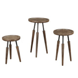 Round Tray Top 3 Piece Nesting Table with Wooden Peg Legs, Brown