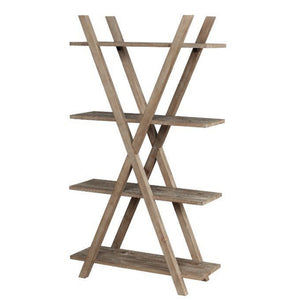 Benzara 4 Shelf Wooden Bookshelf with Double X Shaped Accent, Brown BM239698 Brown Reclaimed solid wood BM239698