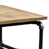 Benzara Wooden Top Coffee Table with Pipe Design Base, Brown BM239699 Brown Reclaimed solid wood, Metal BM239699