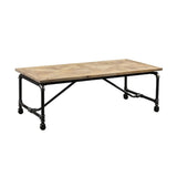 Benzara Wooden Top Coffee Table with Pipe Design Base, Brown BM239699 Brown Reclaimed solid wood, Metal BM239699