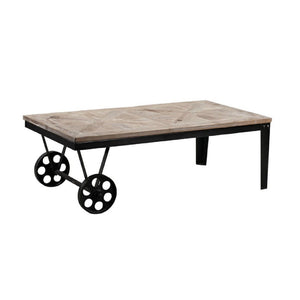 Benzara Reclaimed Wood Top Table Cart with Metal Wheels, Brown BM239701 Brown Reclaimed solid wood, Metal BM239701