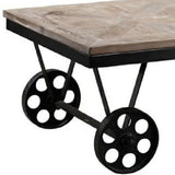 Benzara Reclaimed Wood Top Table Cart with Metal Wheels, Brown BM239701 Brown Reclaimed solid wood, Metal BM239701