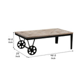 Benzara Reclaimed Wood Top Table Cart with Metal Wheels, Brown BM239701 Brown Reclaimed solid wood, Metal BM239701