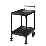 Benzara 2 Tier Design Metal Bar Cart with Wheels and Handle, Black BM239702 Black Metal BM239702