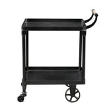 Benzara 2 Tier Design Metal Bar Cart with Wheels and Handle, Black BM239702 Black Metal BM239702