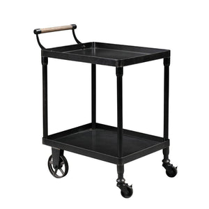 Benzara 2 Tier Design Metal Bar Cart with Wheels and Handle, Black BM239702 Black Metal BM239702