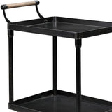 Benzara 2 Tier Design Metal Bar Cart with Wheels and Handle, Black BM239702 Black Metal BM239702