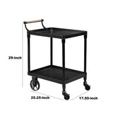 Benzara 2 Tier Design Metal Bar Cart with Wheels and Handle, Black BM239702 Black Metal BM239702