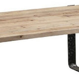 Benzara Wooden Dining Table with Metal Hammered Sled Base, Brown BM239703 Brown Reclaimed Wood, Metal BM239703