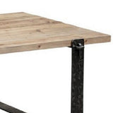 Benzara Wooden Dining Table with Metal Hammered Sled Base, Brown BM239703 Brown Reclaimed Wood, Metal BM239703