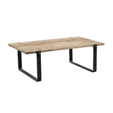 Benzara Wooden Dining Table with Metal Hammered Sled Base, Brown BM239703 Brown Reclaimed Wood, Metal BM239703