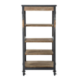 Benzara Wooden Bookshelf with 4 Cases and Casters, Brown BM239707 Brown Reclaimed Wood BM239707