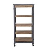 Benzara Wooden Bookshelf with 4 Cases and Casters, Brown BM239707 Brown Reclaimed Wood BM239707