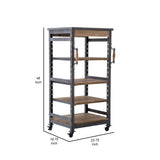 Benzara Wooden Bookshelf with 4 Cases and Casters, Brown BM239707 Brown Reclaimed Wood BM239707