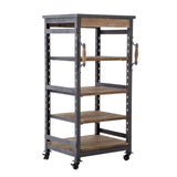 Benzara Wooden Bookshelf with 4 Cases and Casters, Brown BM239707 Brown Reclaimed Wood BM239707