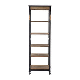 Benzara Wooden Bookshelf with 5 Cases and Casters, Brown BM239708 Brown Reclaimed Wood BM239708