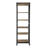 Benzara Wooden Bookshelf with 5 Cases and Casters, Brown BM239708 Brown Reclaimed Wood BM239708