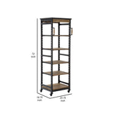 Benzara Wooden Bookshelf with 5 Cases and Casters, Brown BM239708 Brown Reclaimed Wood BM239708