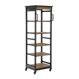 Benzara Wooden Bookshelf with 5 Cases and Casters, Brown BM239708 Brown Reclaimed Wood BM239708