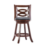 Benzara 24 Inches Swivel Wooden Counter Stool with Geometric Back, Brown BM239710 Brown Solid Wood and Faux Leather BM239710