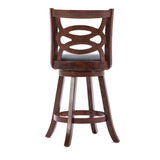 Benzara 24 Inches Swivel Wooden Counter Stool with Geometric Back, Brown BM239710 Brown Solid Wood and Faux Leather BM239710