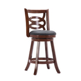 24 Inches Swivel Wooden Counter Stool with Geometric Back, Brown