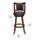 Benzara 29 Inches Swivel Wooden Frame Counter Stool with Padded Back, Brown BM239712 Brown Solid Wood and Faux Leather BM239712