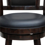 Benzara 24 Inches Swivel Wooden Frame Counter Stool with Padded Back, Dark Brown BM239713 Brown Solid Wood and Faux Leather BM239713
