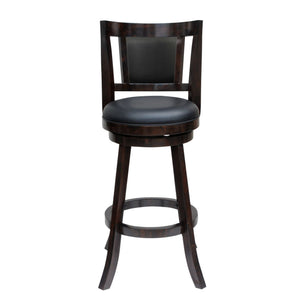 Benzara 24 Inches Swivel Wooden Frame Counter Stool with Padded Back, Dark Brown BM239713 Brown Solid Wood and Faux Leather BM239713