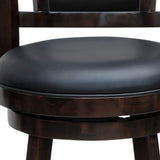 Benzara 29 Inches Swivel Wooden Frame Counter Stool with Padded Back, Dark Brown BM239714 Brown Solid Wood and Faux Leather BM239714
