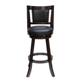 29 Inches Swivel Wooden Frame Counter Stool with Padded Back, Dark Brown