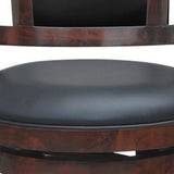 Benzara 24 Inches Swivel Wooden Frame Counter Stool with Padded Back, Brown BM239715 Brown Solid Wood and Faux Leather BM239715