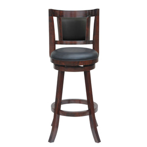 Benzara 24 Inches Swivel Wooden Frame Counter Stool with Padded Back, Brown BM239715 Brown Solid Wood and Faux Leather BM239715