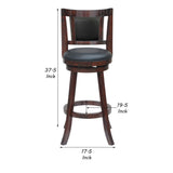 Benzara 24 Inches Swivel Wooden Frame Counter Stool with Padded Back, Brown BM239715 Brown Solid Wood and Faux Leather BM239715
