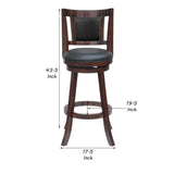 Benzara 29 Inches Swivel Wooden Frame Counter Stool with Padded Back, Cherry Brown BM239716 Brown Solid Wood and Faux Leather BM239716