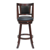 Benzara 29 Inches Swivel Wooden Frame Counter Stool with Padded Back, Cherry Brown BM239716 Brown Solid Wood and Faux Leather BM239716