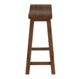 Benzara Saddle Design Wooden Counter Stool with Grain Details, Brown BM239725 Brown Solid Wood BM239725