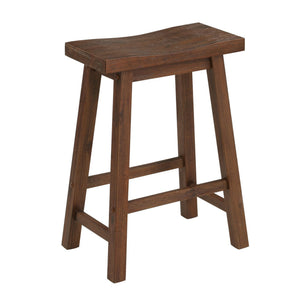 Benzara Saddle Design Wooden Counter Stool with Grain Details, Brown BM239725 Brown Solid Wood BM239725