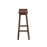 Benzara Saddle Design Wooden Barstool with Grain Details, Brown BM239729 Brown Solid Wood BM239729