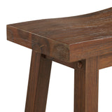 Benzara Saddle Design Wooden Barstool with Grain Details, Brown BM239729 Brown Solid Wood BM239729