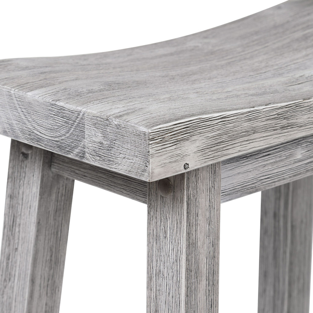 Benzara Saddle Design Wooden Barstool with Grain Details, Gray BM239734 Gray Solid Wood BM239734
